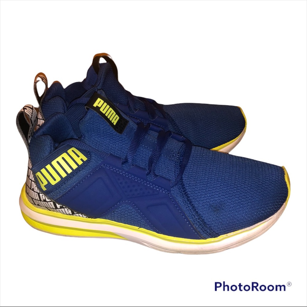 Blue/Lime/White Puma Enzo Kids  Repeat Cat Running Shoes Size 5.5 C